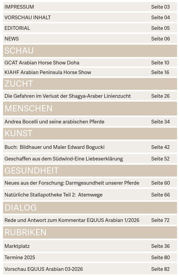 Inhalt Equus Arabian Ausgabe